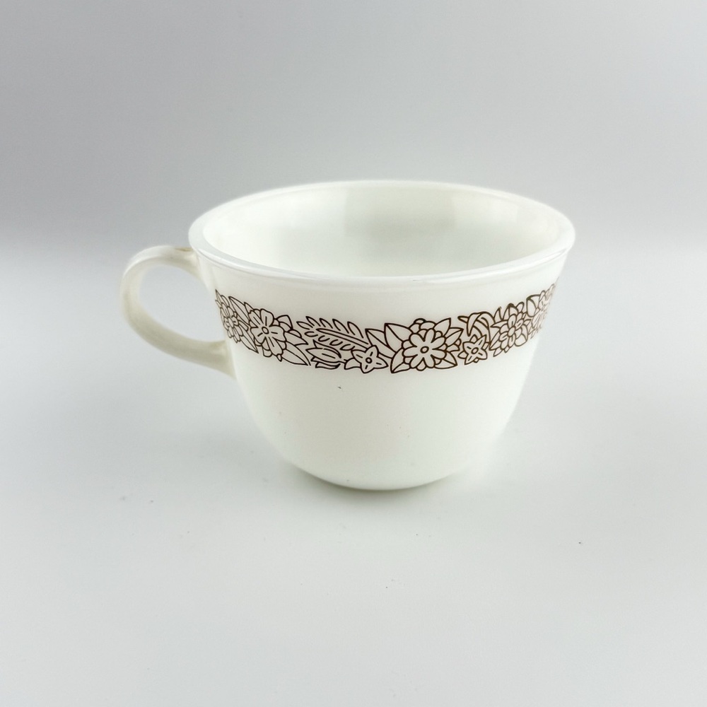 Pyrex White Milk Glass Cup with Floral Design